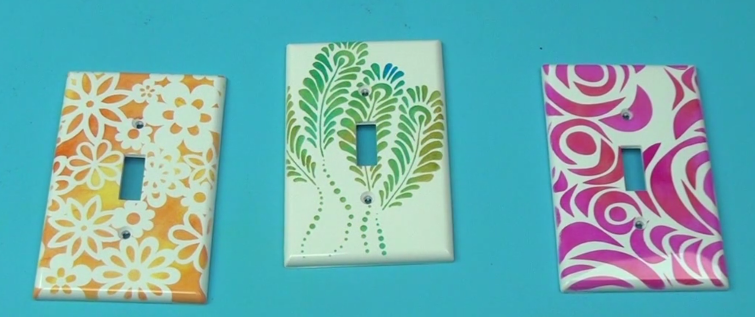 Dressed Up Light Switch Plates with Stenciling and StazOn Ink
